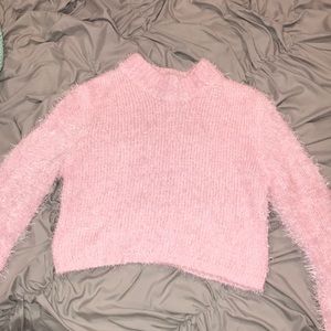 Fuzzy pink crop sweater